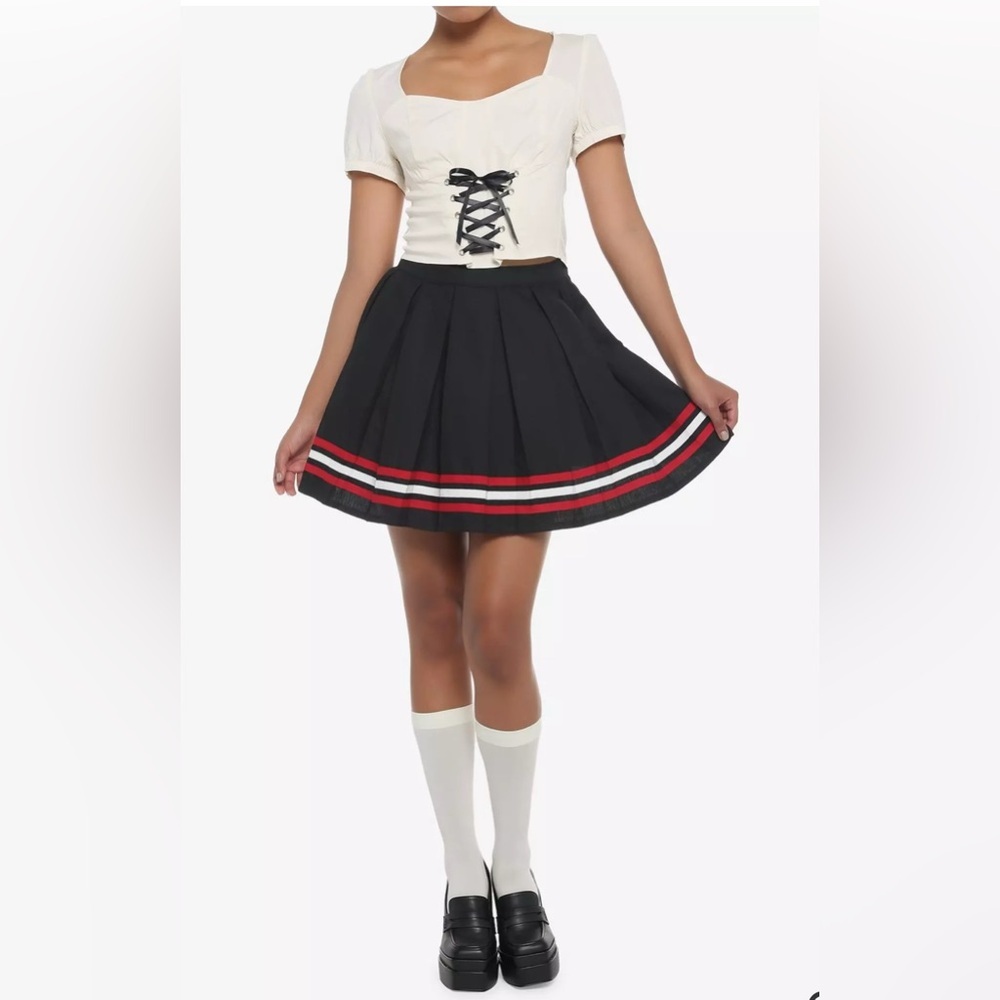 Hot Topic Social Collision NWT Varsity Striped Pleated School Skirt Size L Emo